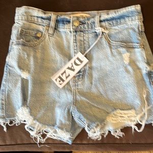 Troublemaker daze denim high rise shirt from lulus